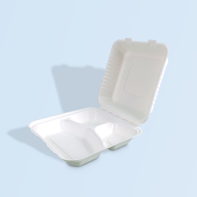 SenCai Square Lunch Takeout Box with Three Compartments and Lid