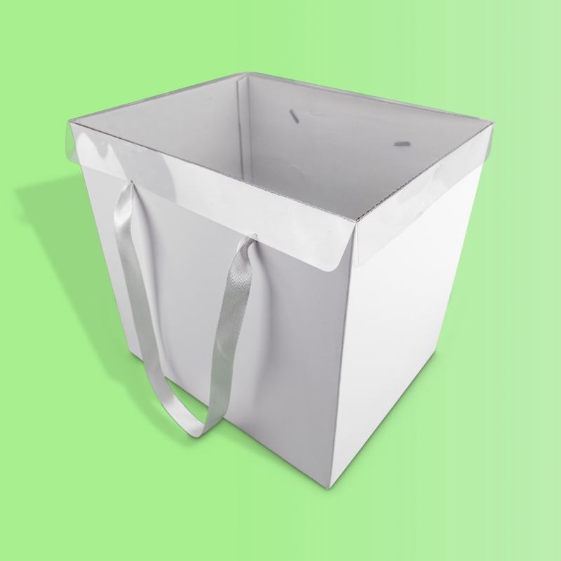 Corrugated Gift Box with Ribbon Handle Clear Lid Dual-Use Storage