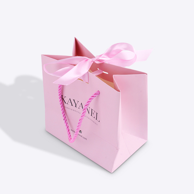 Custom Printed White Handbag Gift Bags with Bow Rigid Cardstock