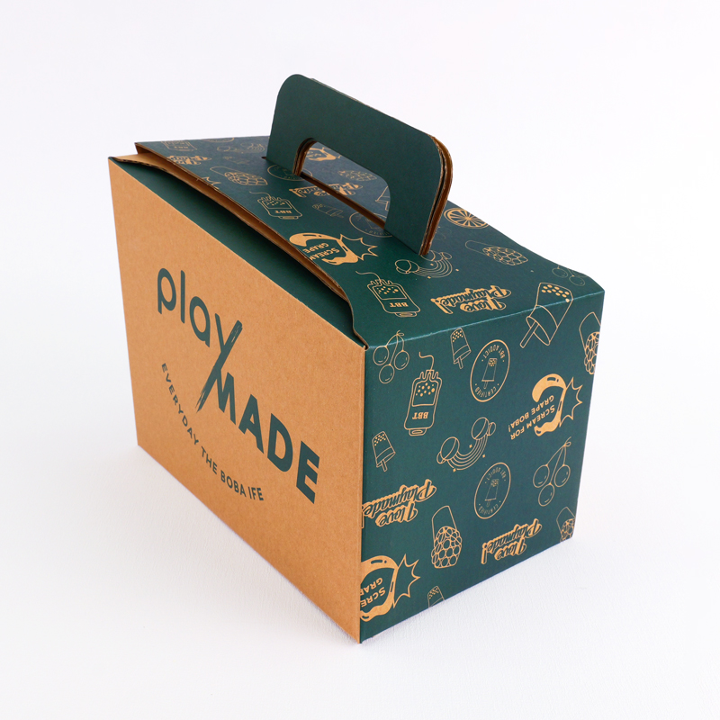 High Strength Corrugated Hand-held Takeaway Box Tile Coffee Packaging